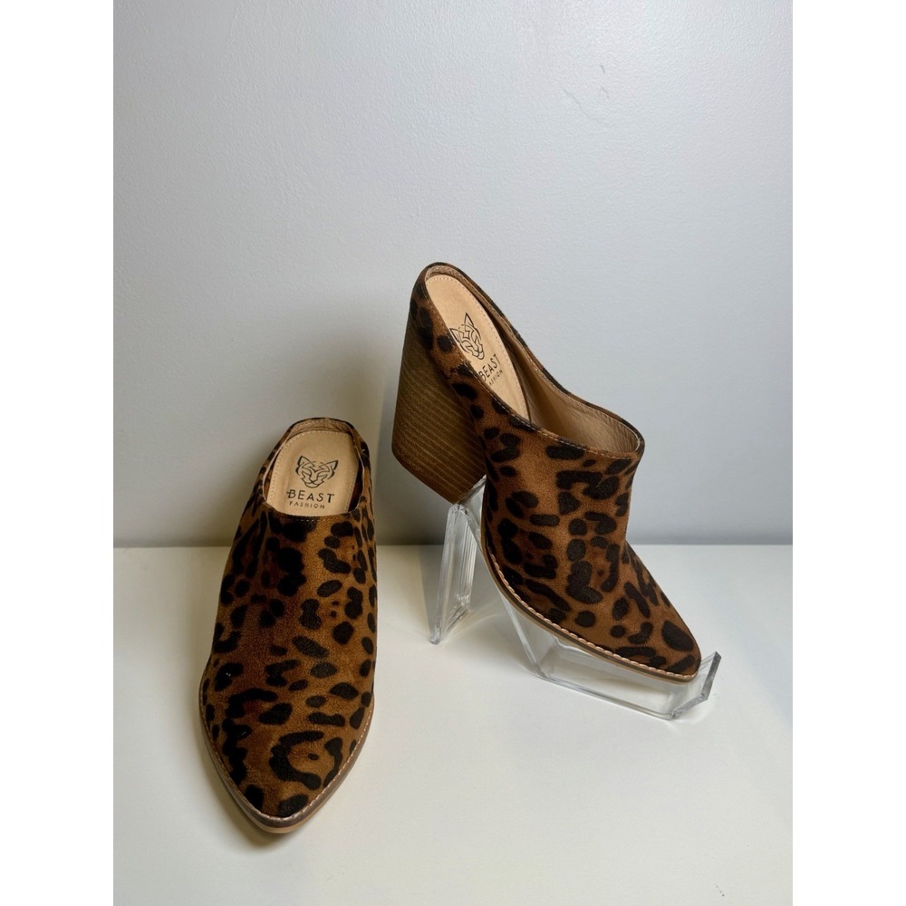 Beast Fashion Leopard Print Mule Booties Block Heel Women's Size 8 - Picture 6 of 8